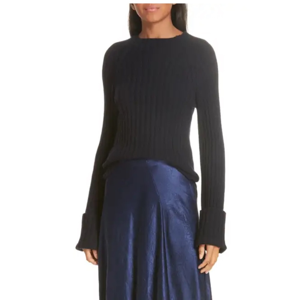 Vince Navy Ribbed Button Cuff Sweater
